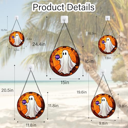 Image of Stained Glass Window Hanging - Halloween Decorations Ghosts Vampire Suncatcher for Doors Garden Indoor Funny Spooky Sun Catchers Gothic Decor Horror Gifts for Women Men Friend 7.8 in