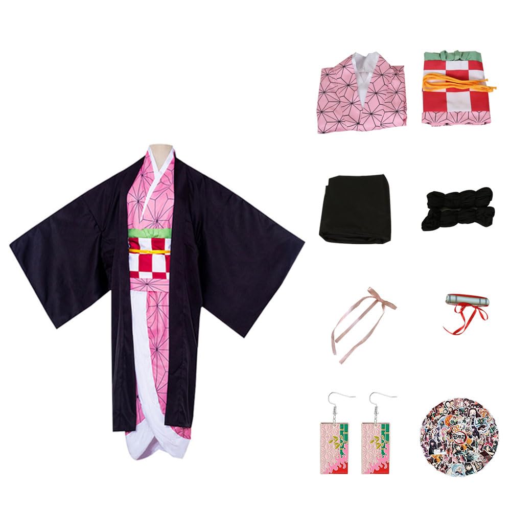 Cosplay Nezuko Kamado en taille M : costume de démon manga rose avec kimono complet pour femme