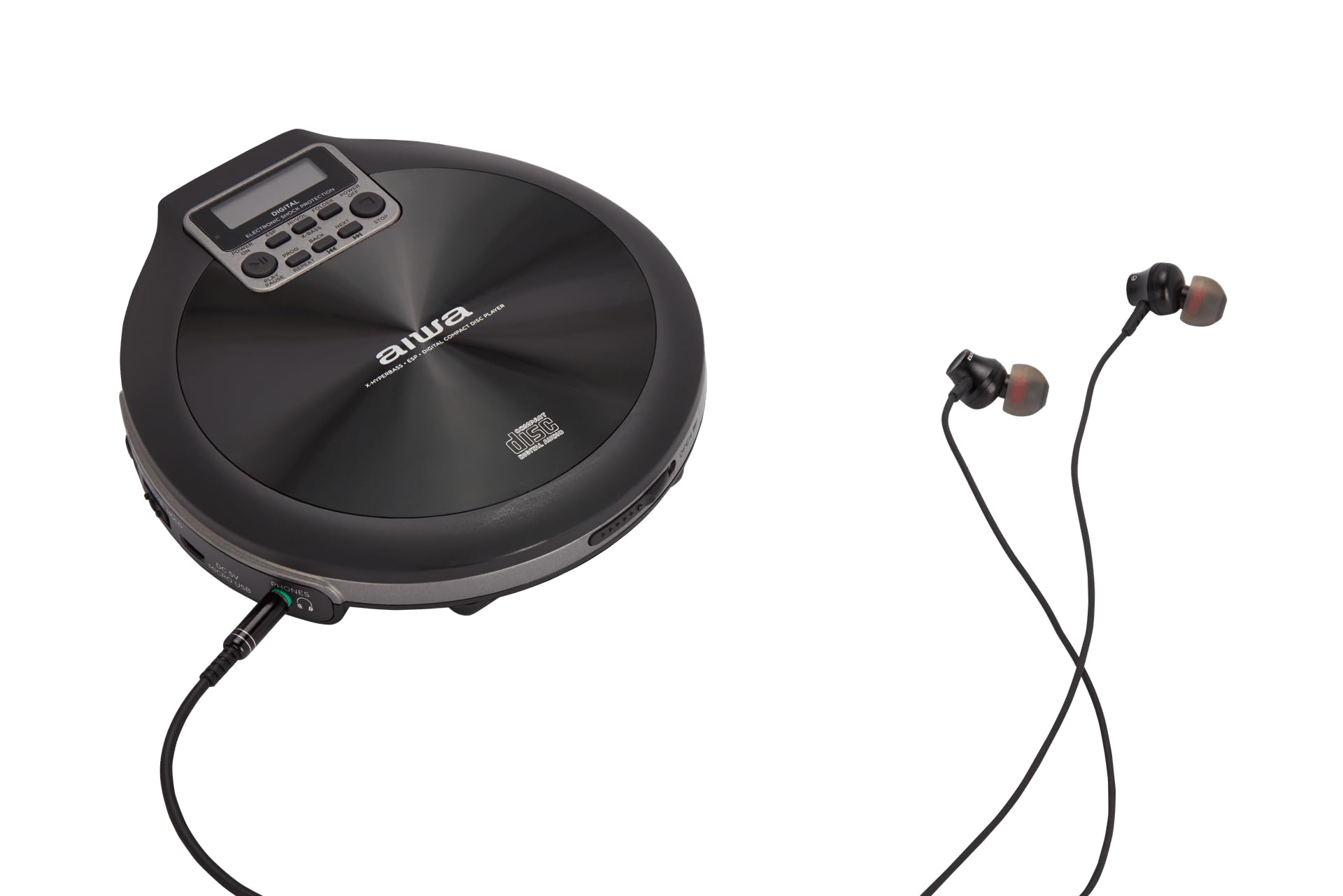 Aiwa Lettore CD Portatile PCP-850 (Nero) MP3 Ricaricabile Hyper Bass | Compatibile con CD, CD-R, CD-RW e file MP3. Batteria ricaricabile con autonomia fino a 8 ore.