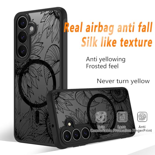 Oxytter Magnetic Case for Samsung Galaxy A15 [Compatible with MagSafe] Black Flower Floral Case for Women Girls Soft TPU Bumper Hard PC Back Anti-Fall Shockproof Protective Slim Cover A5 - image 6