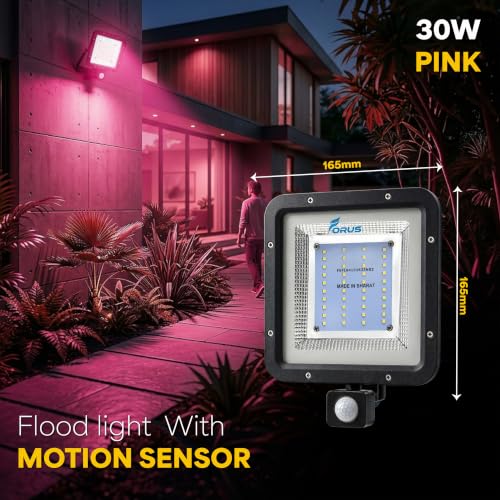 Image of Forus 30W LED Flood Light Pink with Motion Sensor Auto On Off Day Night Mode Waterproof Outdoor Security Light for Garden Parking Garage Factory Warehouse Shop High Bright Floodlight 4Yr Warranty-1Pc