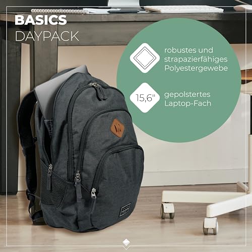 travelite Handgepäck Rucksack, Laptop Rucksack 15,6 Zoll, BASICS, Daypack, Tagesrucksack mit vielen Fächern, 45 cm, 22 Liter