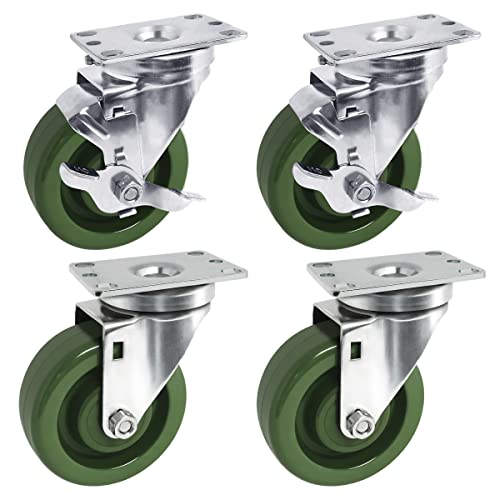 HANDSAMMU 4"X1.5" Heavy Duty Casters-High Temperature Oven Rack Casters, Industrial casters-Set of 4 with Loading Capacity: 2800LB (2 Brake &2 Swivel)