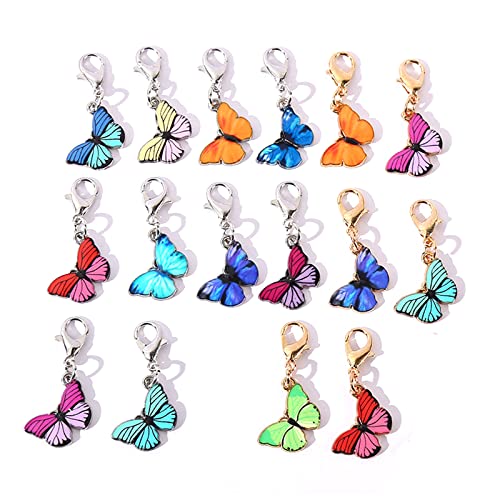 16Pcs Butterfly Shaped Stitch Marker Charms Alloy Locking Stitch Marker Clasps Crochet Stitch Marker Clip Assorted Color