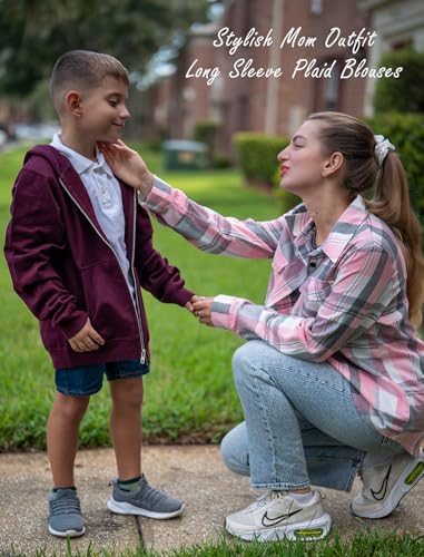 Zeagoo Womens Button Down Flannel Shirts Long Sleeve Plaid Blouses Lightweight Business Dressy Casual Top with Pockets4