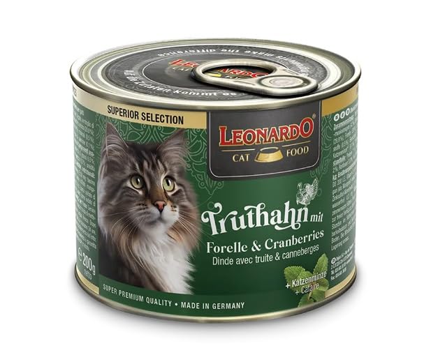 Leonardo Superior Selection Wet Food [6x200g Turkey with Trout & Red Cranberry] Grain Free Wet Cat Food | Complete Wet Food in Can