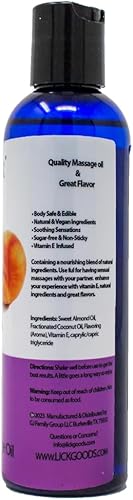 Miniatura 2 de Aceite de masaje con sabor a duraznos y mango con vitamina E, aceite de masaje corporal comestible vegano para mujeres y hombres con aceite de