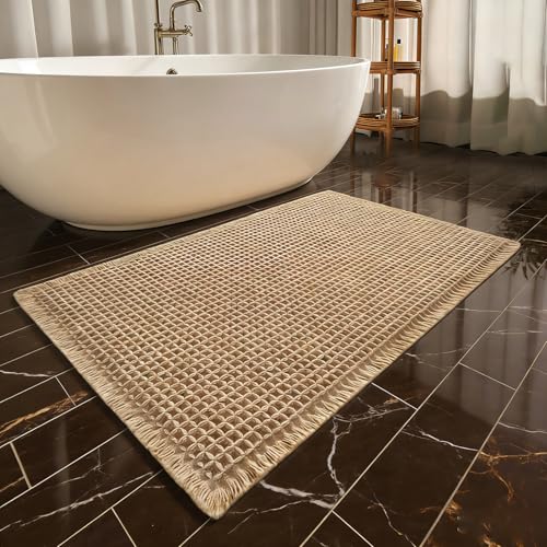 FANGCCC Badezimmermatte Badezimmerteppich rutschfeste Badematte Teppich Bad Vorleger Waschbar Badvorleger Duschvorleger Badmatte Duschteppich Boho Deko Fußmatte Badezimmer Bad Deko braun 50x80cm