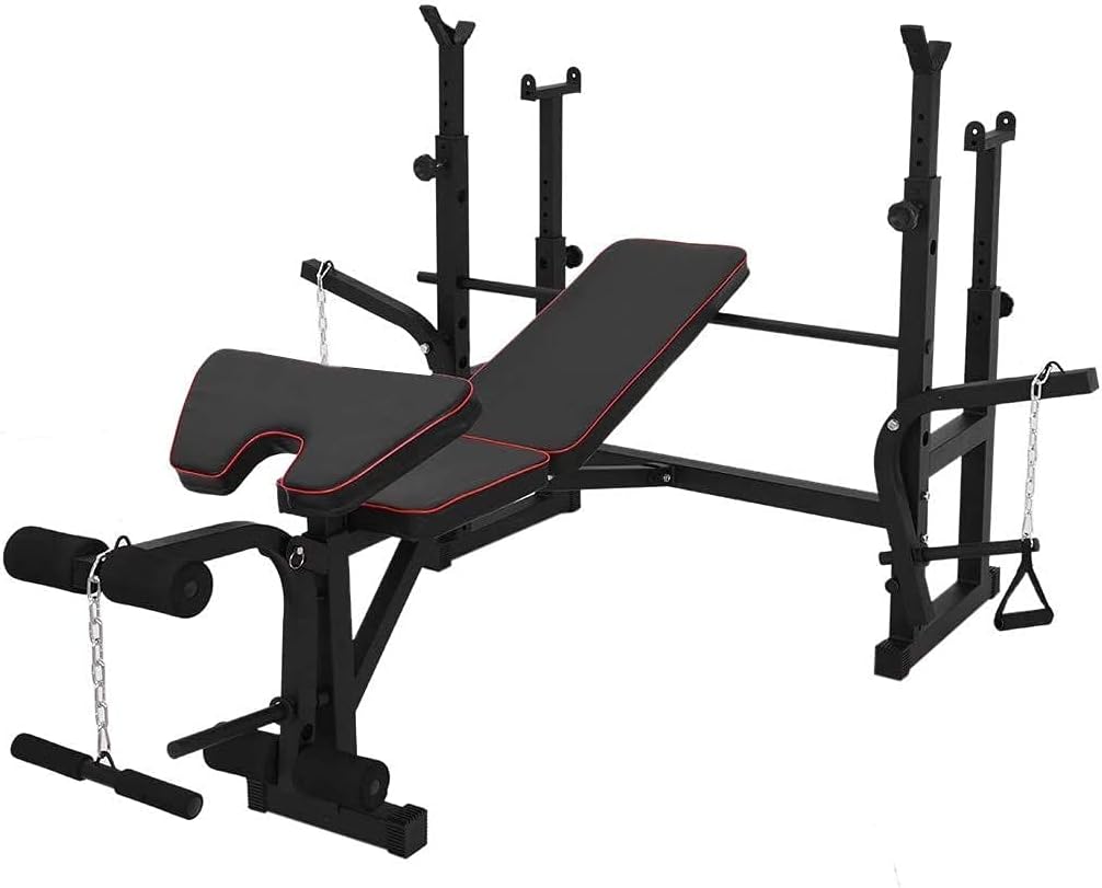Fitness Dumbbell Bench Folding Olympic Weight Bench, Weightlifting Bench Press Bench with Preacher Curl, Leg Develope, Barbell Bed Rack Barbell Weight Rack for Full Body Workout Exercise Home