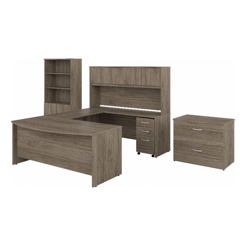Bush Business Furniture Studio C 72W x 36D U Shaped Desk with Hutch Bookcase and File Cabinets in