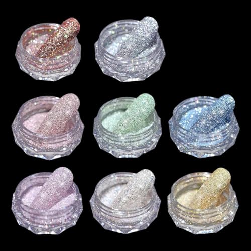 GZMAYUEN Kristall Diamant Nagel Glitzer Pulver 8 Stück Crystal Diamond Glitzerpuder für Nägel Gold Silber Roségold Blau Glas Stone Chrom Funkelt Glitzert Nagel Pigment Nail Powder Dekoration Set