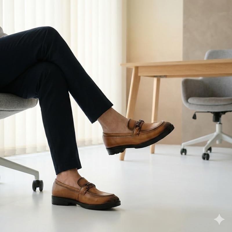 Image of Men's Chain Buckle Loafers || Premium Smooth Faux Leather Slip On || Formal Office & Casual Wear Shoes