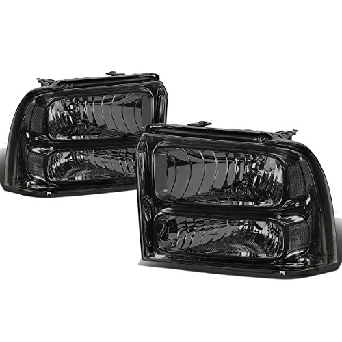 [Halogen Model] Factory Style Headlights Assembly Compatible with Ford F250 F350 F450 F550 Super Duty 05-07, Driver and Passenger Side, Chrome Housing Smoke Lens