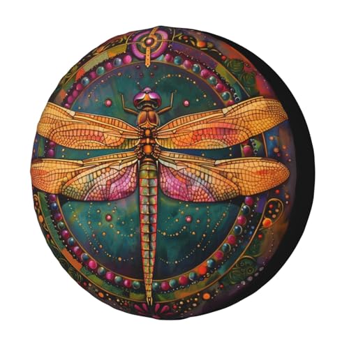 Image of KiuLoam Vintage Mandala Dragonfly Spare Tire Cover Waterproof Dust-Proof Universal Sunscreen Wheel Tire Covers Fit for Trailer, RV, SUV and Many Vehicle 16 Inch