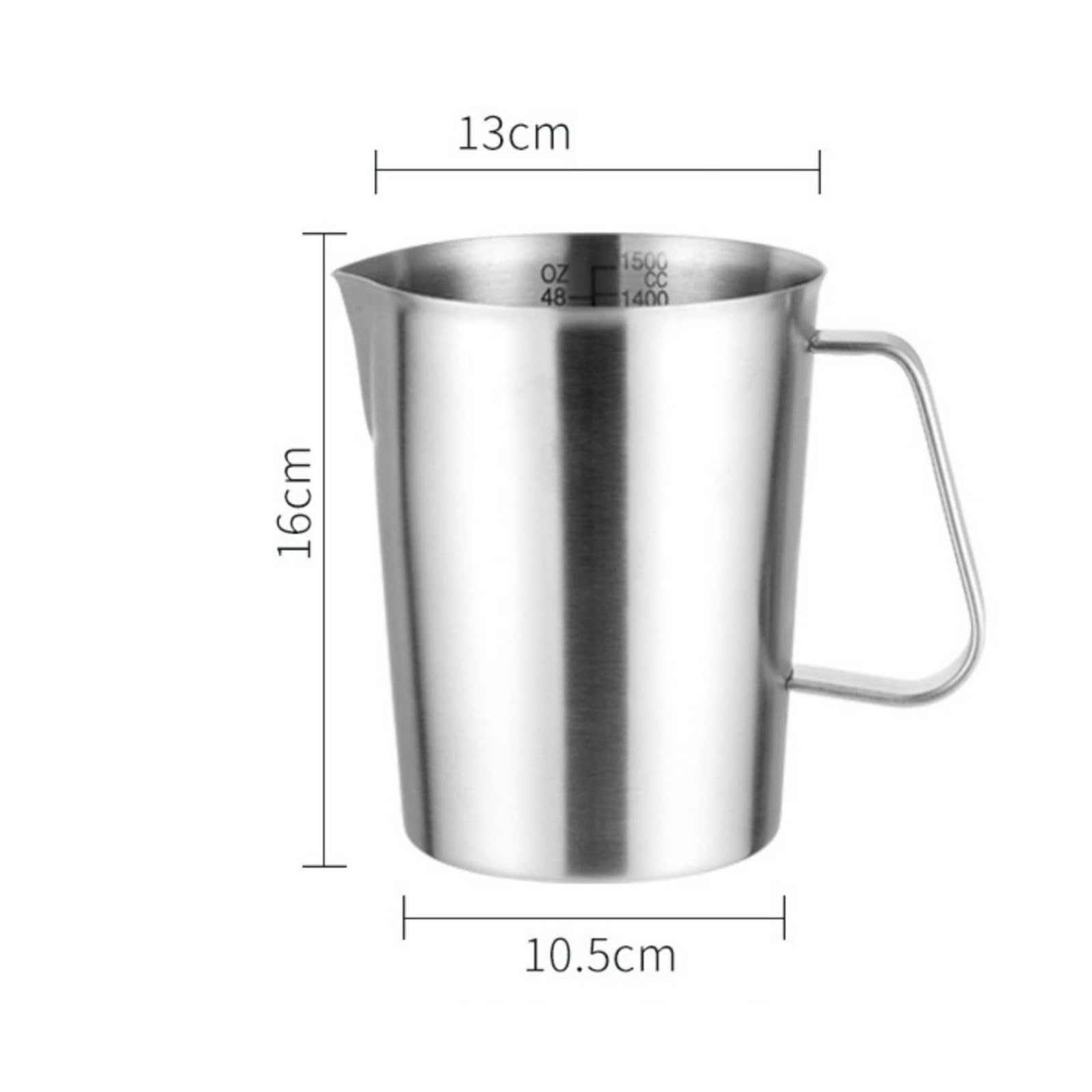 Graduata in Acciaio Inox Preciso Bicchiere Dosatore in Acciaio Inox Antigoccia Graduata con Manico per Barman, Preparazione Del Caffè, 1500ML