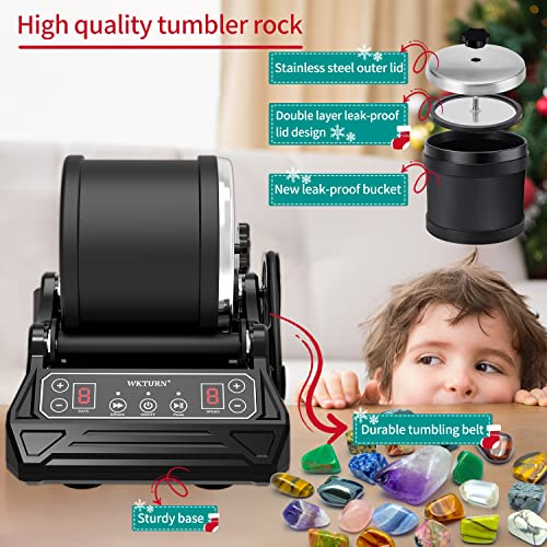 Wkturn Rock Tumbler Kit, Turns Rough Rocks Into Beautiful Gems-Includes Instruction Booklet,4 Types Rock Tumbler Grit,Rough Gemstones-Great Science Set For Kids #TOP2
