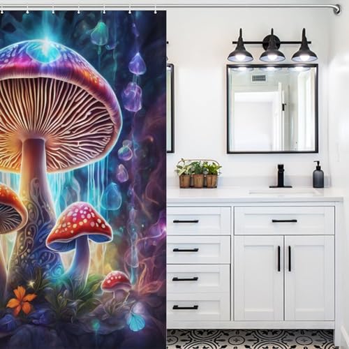 Rideau douche tissu champignon imperméable 140x183cm pour baignoire