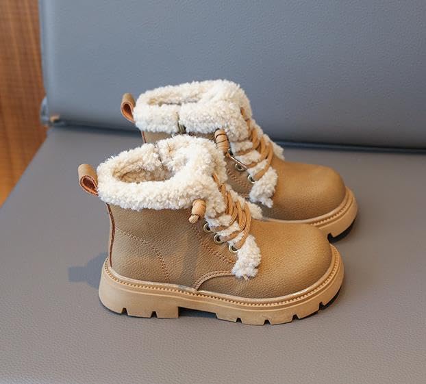 KIDS/Baby Work Boots Fashion Soft Suede Fleece Lined Shoes Faux Fur Collar Low Top Slip On Sneakers Lace-up Snow Ankle Shoes4