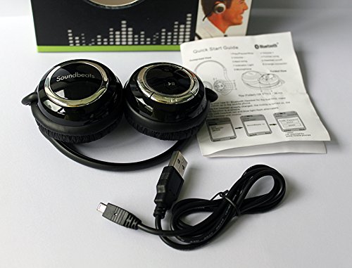 SoundPEATS S1 Bluetooth Stereo Headphone with charging cable and quick start guide.