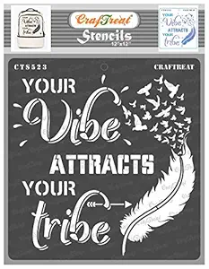 Quotes Stencils for Craft and Art - Vibe Attracts Tribe - 12X12 Inches - Reusable DIY Stencils for Painting - Home Decor Stencils for Wall Painting - Quote Stencil
