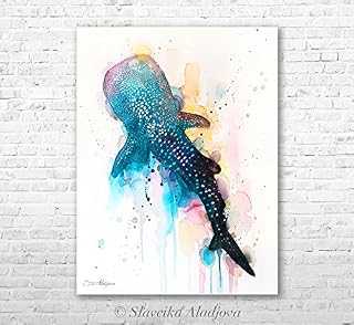 Whale shark watercolor painting print by Slaveika Aladjova