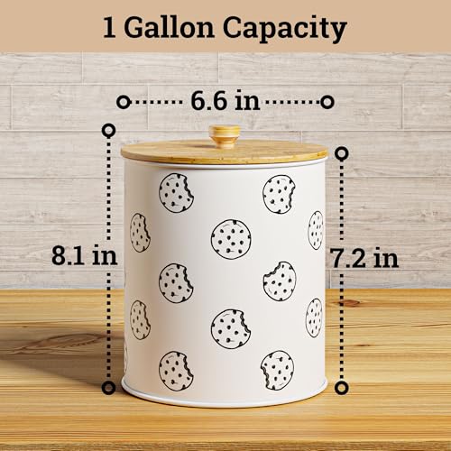 Cookie Jar with Airtight Lid - 1 Gallon - 6.6"D x 8"H White Iron Cookie Tin with Bamboo Lid - Large Cookie Jars with Lids Airtight - Farmhouse Cookie Jars for Kitchen Counter Decorative - Cookies Jar - Thumbnail 6