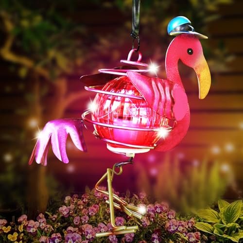 JOKILY Lampes solaires à suspendre - Flamant rose - Décoration de jardin - Décoration solaire - Flamant rose - Décoration extérieure - Lampes solaires...
