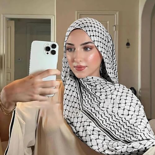 Palestine Scarf Arab Keffiyeh,Muslim Women's Chiffon Hijab Shawl Printed,Keffiyeh Arab Unisex Scarves 28 * 71inches (Black, onesize)3