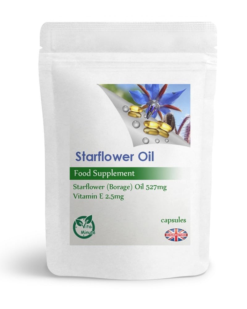 Starflower (Borage) Oil 530mg Capsules, Cold Pressed, Skin, Blood, Health, Joints Support, Natural Omega-6 (Pack of 60)
