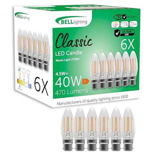 BELL Lighting B22 Dimmable LED Filament Candle Bulbs Warm White 4.5W 6 Pack
