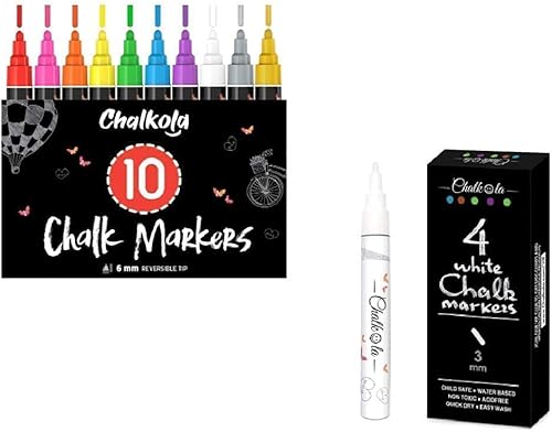 Paquete de 10 colores llamativos + 4 marcadores de tiza blanca