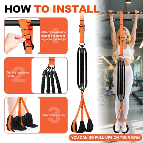 Pull Up Assistance Bands 65-260lbs, 4 Heavy Duty Pull Up Resistance Bands with Fabric Feet/Knee Rest for Pull Up Bar, Body Strength Training, Home Gym Fitness - Image 5