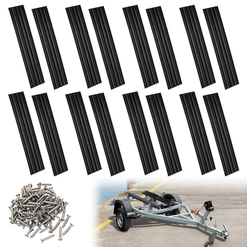 Fiwochic Black 16 Pack Boat Trailer Bunk Slides 3 x 15 x 0.25 Inches Marine Heavy Duty Boat Trailer Side Bunks with Screws Smoother Bunk Slides Pads for Easier Launching Loading