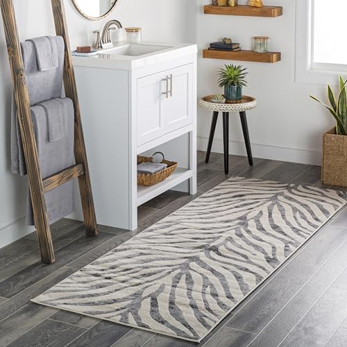 Mark&Day Animal Print Rugs, 3x7 Chambery Modern Zebra Tiger Charcoal