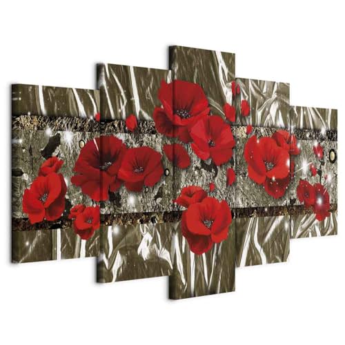 B&D XXL - Tableau Acoustique Nature 225x112,5 cm 5 Parties - Décoration Murale Anti-Bruit Isolation Phonique Bureau Chambre Panneau Insonorisant Impression sur Toile - Fleur abstraite b-A-0271-b-n