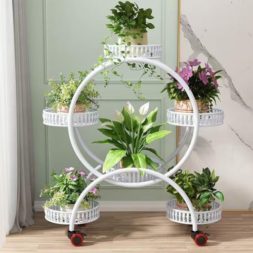 4 Tier Metal Plant Display Rack,4 Tier Tall Plant Stand with 4 Wh...