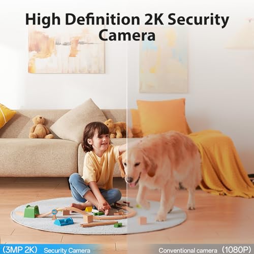 JUFLSKY 2K 3MP Überwachungskamera Innen,2.4GHz & 5GHz WiFi Kamera Überwachung Innen, PTZ Hundekamera, Nachtsicht,Sirene, Bewegungserkennung, Zwei-Wege-Audio,Cloud&SD-Karten