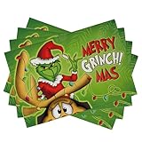 Seliem Merry Christmas Placemats Set of 4, Green Xmas Max Dog Dining Palm Leaves Table Place Mats, Funny Winter Holiday Kitchen Decor Home Decoration 12 x 18 Inch