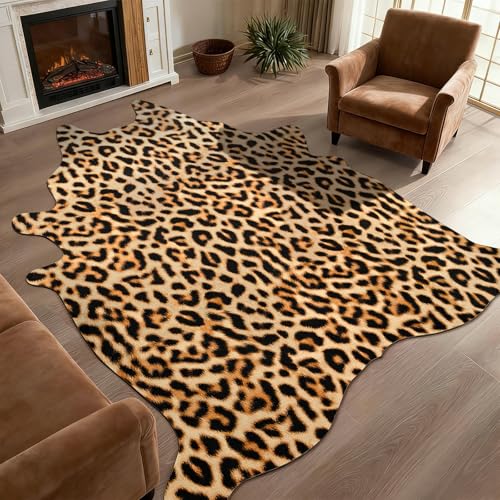 DweIke Faux Leopard Print Rug for Living Room, 5.2x6.2 ft