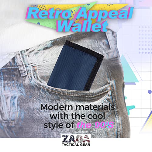 Zaga Customs Trifold Navy Blue Nylon Hook & Loop Closure Wallet | Retro Style Wallet With Clear Id Pocket | Durable Waterproof Nylon Wallet | Tactical Grade Id-Card Holder Wallet | Made In Usa #TOP2