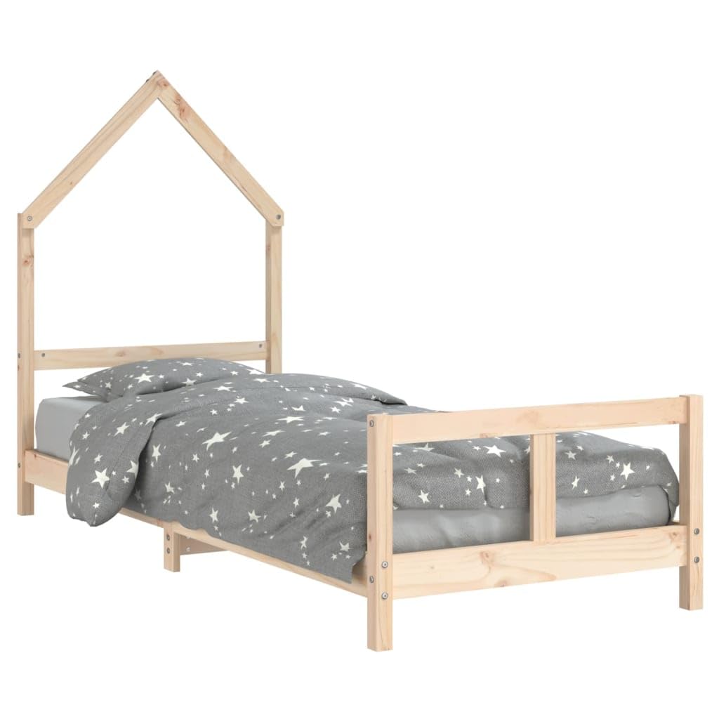 Kinderbett aus Massivholz Kiefer – Hausbett mit Lattenrost – 70x140 / 80x160 / 80x200 / 90x190 / 90x200 cm – Natur/Schwarz/Weiß – Hausform Bett für Kinder ab 4 Jahren