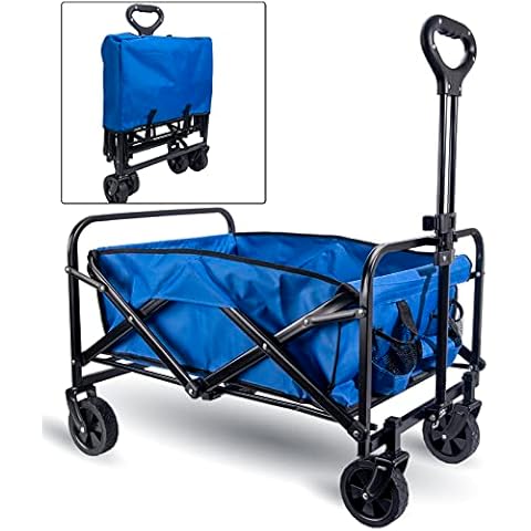 Heavy Duty Steel Collapsible Folding Outdoor Camping Garden Utility Wagon Yard Cart 150 Pound Capacity (Blue) (Blue) Cover