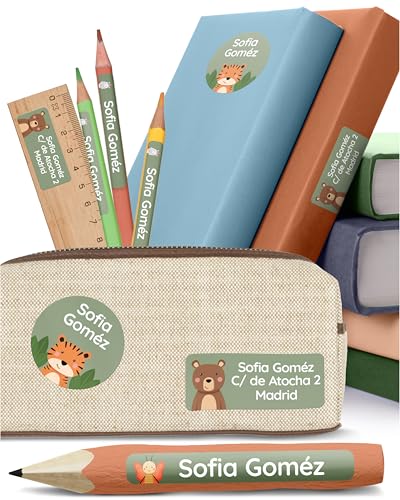 melu kids® Set Etiquetas Personalizadas para Objetos (50 piezas) - Pegatinas Personalizadas Nombre para Guardería, Impermeable y en Diferentes Tamaños - Verde