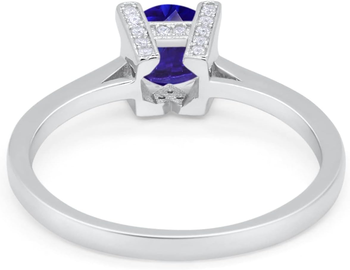 Blue Apple Co. Art Deco Vintage Style Solitaire Wedding Engagement Ring Round Cubic Zirconia 925 Sterling Silver