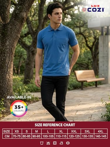 Image of Lux Cozi Men's Polo T-Shirt Regular Fit Half Sleeves with Pocket | Cotton Blend Polo Neck Collar T-Shirt for Men | Casual, Office Comfortable Breathable T-Shirt | Stylish Plain Tee
