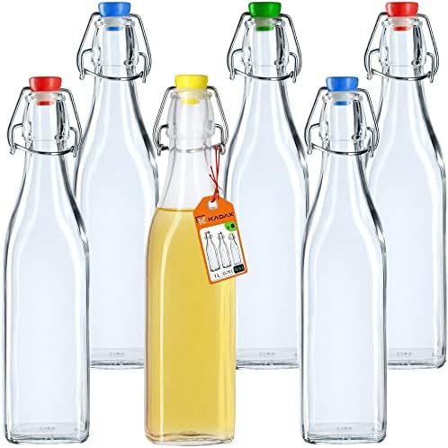 KADAX Bottle with a cork, transparent, glass bottle, flip-top lock, vintage container, traditional,preserve bottles for oil, vinegar, beer,water, fermentation(750ml, pack of 3)