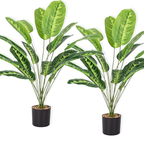 Artificial Plants Fake Banana Tree with Green Leaves 32" Bird