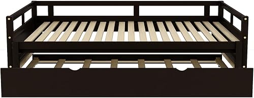 Miniatura 4 de Bellemave Sofá cama de madera con cama nido, marco extensible de cama individual a king, sofá cama de doble uso que ahorra espacio para dormitorio,