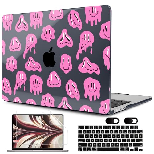 Image of MEEgoodo Case for M5 /M4 /M3 /M2 MacBook Air 13.6 inch 2026 2025 2024 2022, Fit Model A3449 /A3240 /A3113 /A2681, Case Compatible with MacBook Air 13 inch, Pink Groovy Emoji