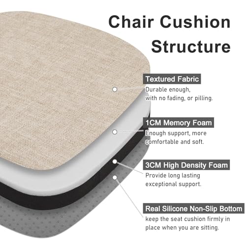 Image of baibu 14x14 Memory Foam Metal Chair Cushions Set of 2, Dual-Layer Design Non-Slip Metal Dining Chair Pads Kitchen Seat Cushion with Machine Washable Cover, Light Beige